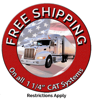 Free shipping badge for 1 1/4 inch Cat Carbon systems with truck and American flag background